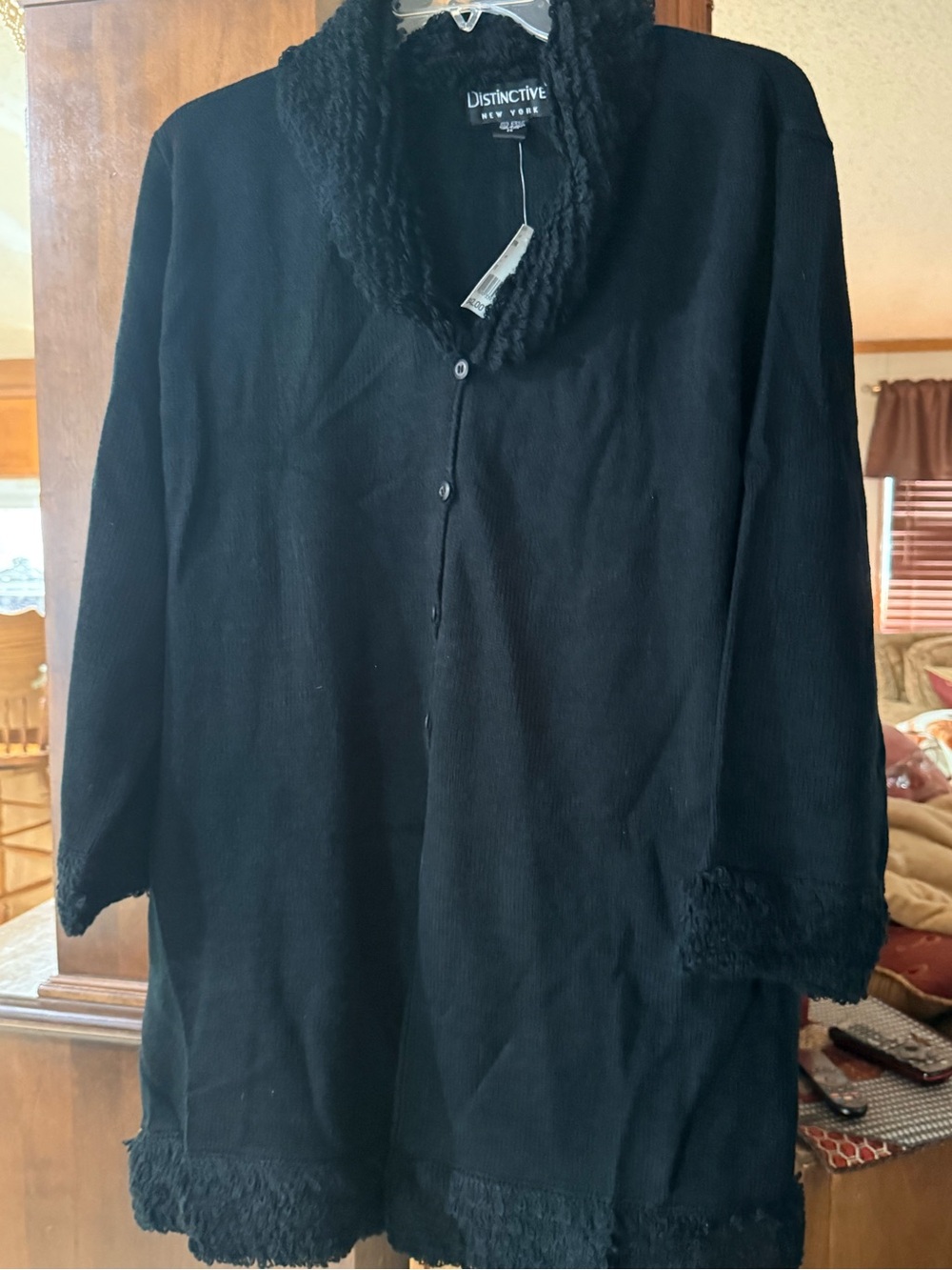Black Button-Front Cozy Knit Robe Cardigan